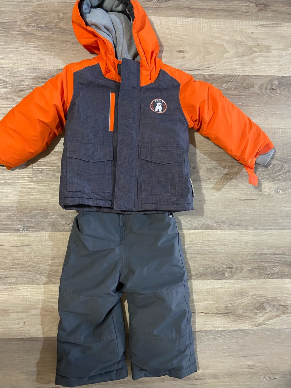 Gustin Orange and Gray Kids Winter Jacket & Snow Pants Set